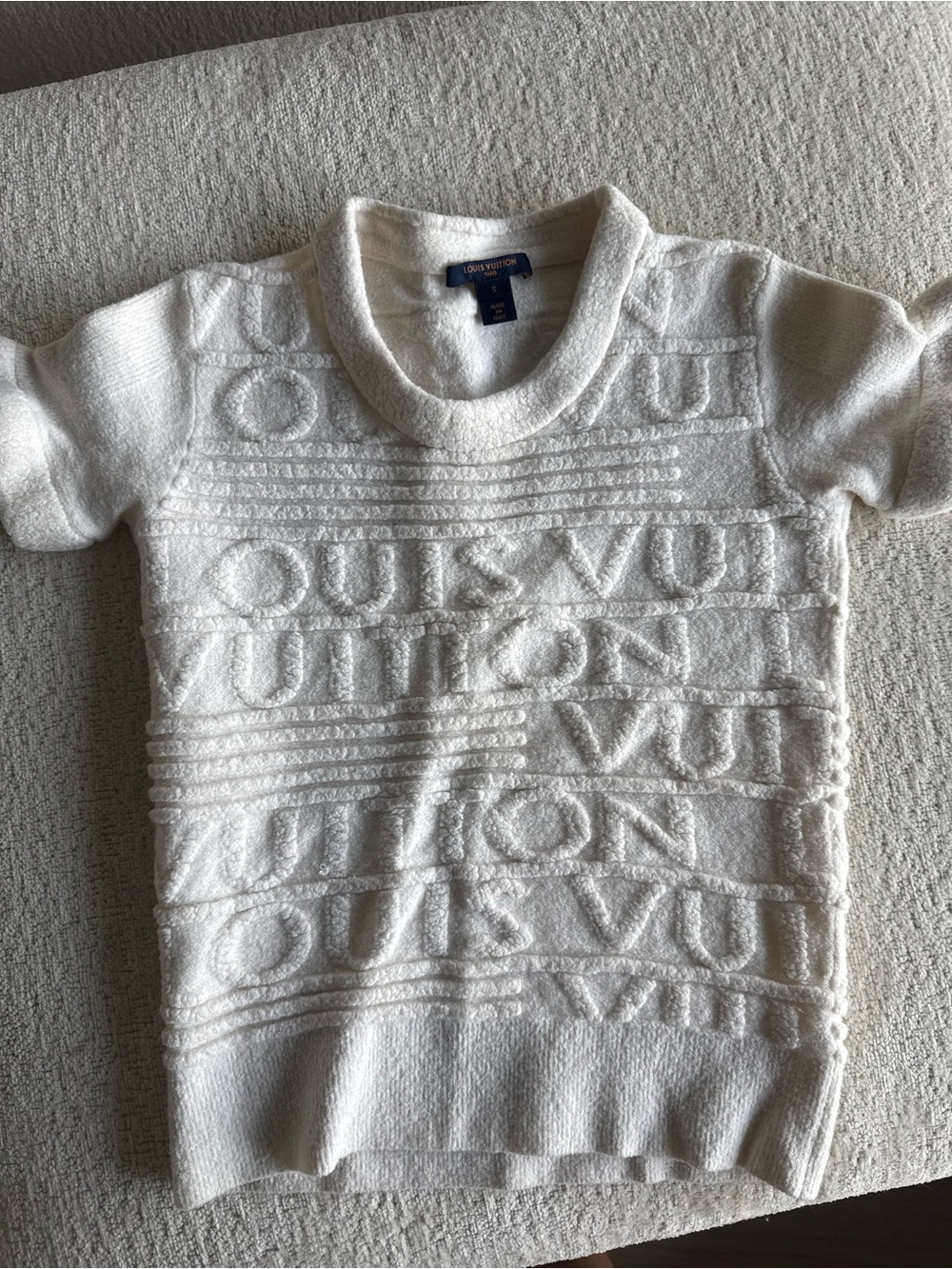 Louis Vuitton White Embossed Logo Short-Sleeve Knit Top - Kids